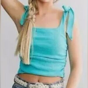 Boutique Turquoise Bow Strap Crop Top Women's Size Small GUC Summer